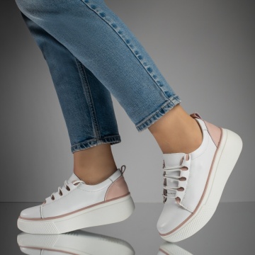 Pantofi casual dama albi cu roz din Piele naturala MOD11703, 2, modlet.ro