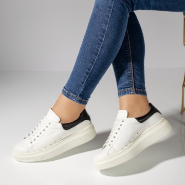 Pantofi casual dama albi cu siret din Piele naturala MOD03628, 3, modlet.ro