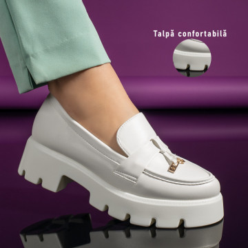 Pantofi casual dama albi cu talpa groasa MOD10994, 3, modlet.ro