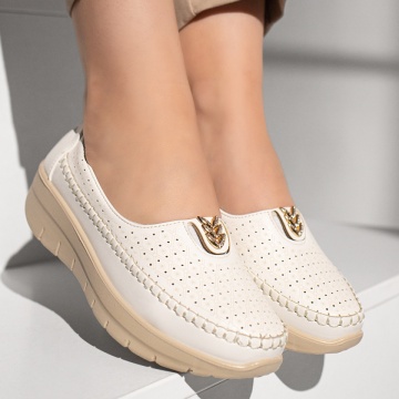 Pantofi casual dama cu accesoriu decorativ albi MOD13085, 3, modlet.ro