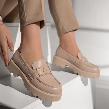 Pantofi casual dama cu accesoriu decorativ bej MOD13093, 3, modlet.ro