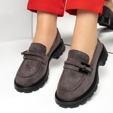 Pantofi casual dama cu accesoriu decorativ gri suede MOD13366, 2, modlet.ro