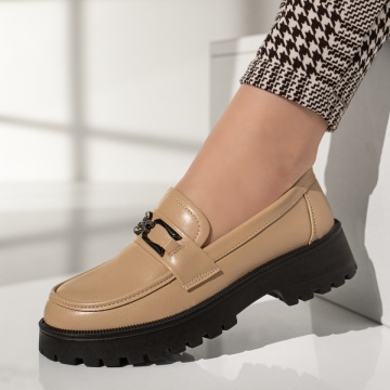 Pantofi casual dama cu accesoriu metalic bej MOD12987, 1, modlet.ro