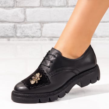 Pantofi casual dama cu accesoriu metalic negri din Piele naturala ZEF10560, 2, zeforia.ro