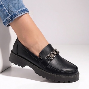 Pantofi casual dama cu accesoriu metalic negri LILI3, 3, modlet.ro