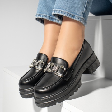 Pantofi casual dama cu accesoriu metalic negri MOD13249, 3, modlet.ro