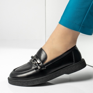 Pantofi dama, Pantofi casual dama cu accesoriu metalic negri MOD14198, modlet.ro
