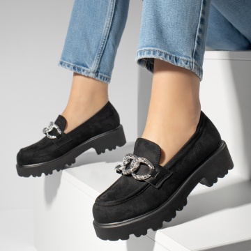 Pantofi casual dama cu accesoriu metalic negru suede MOD13091, 3, modlet.ro