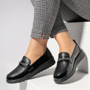 Pantofi casual dama cu aspect lucios negri MOD11935, 2, modlet.ro