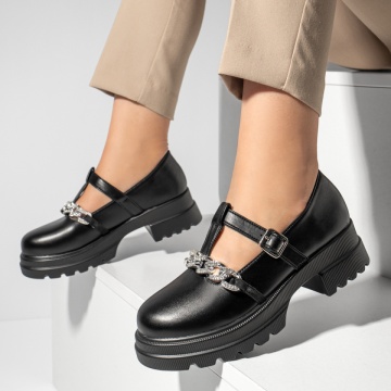 Pantofi casual dama cu bareta si strasuri negri ZEF13094, 3, zeforia.ro