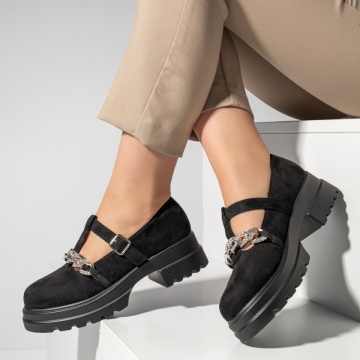 Pantofi casual dama cu bareta si strasuri negru suede MOD13094, 3, modlet.ro