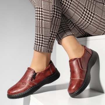 Pantofi casual dama, Pantofi casual dama cu fermoar si talpa groasa visinii MOD14246, modlet.ro