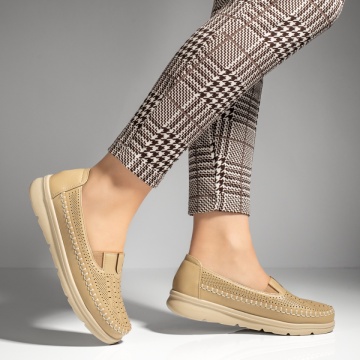 Pantofi casual dama cu insertie de material elastic bej MOD13232, 4, modlet.ro