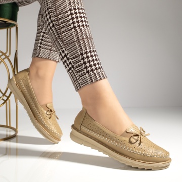 Pantofi casual dama cu insertie de material elastic si fundita bej MOD13229, 4, modlet.ro
