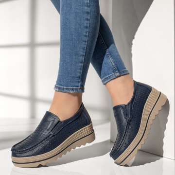 Pantofi casual dama cu perforatii albastri din Piele naturala MOD13102, 2, modlet.ro