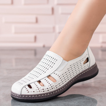 Pantofi casual dama cu perforatii albi din Piele naturala MOD04475, 4, modlet.ro
