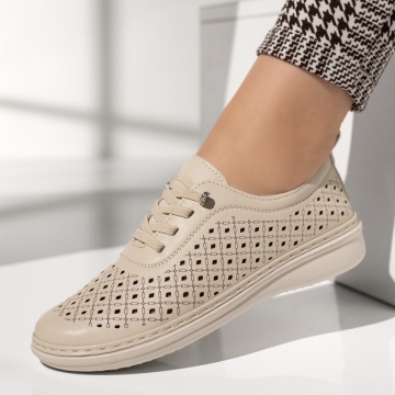 Pantofi dama, Pantofi casual dama cu perforatii bej EVA3, modlet.ro