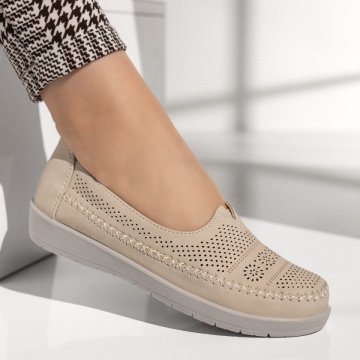 Pantofi casual dama cu perforatii bej MOD13314, 3, modlet.ro