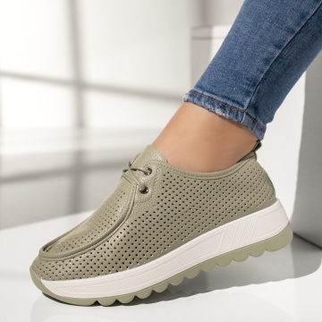 Pantofi casual dama cu perforatii verzi MOD13439, 2, modlet.ro