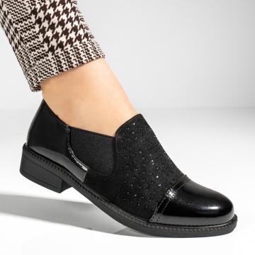 Pantofi casual dama cu pietre aplicate negri MOD10981, 3, modlet.ro