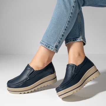 Pantofi casual dama cu platforma albastri din Piele naturala MOD10093, 1, modlet.ro