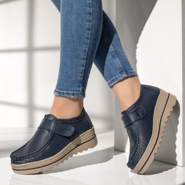 Pantofi casual dama cu platforma albastri din Piele naturala MOD12137, 2, modlet.ro