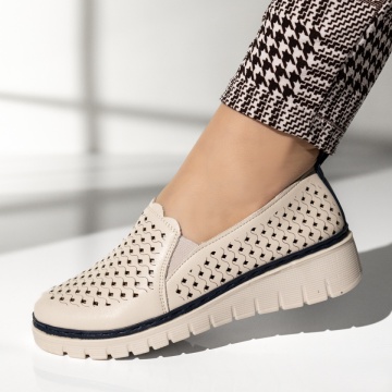 Pantofi casual cu platforma, Pantofi casual dama cu platforma bej cu albastru MOD14250, modlet.ro