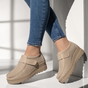 Pantofi casual dama cu platforma bej din Piele naturala MOD12137, 2, modlet.ro