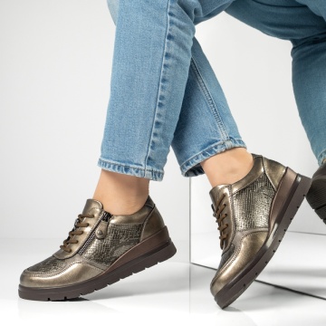 Pantofi casual dama cu platforma khaki luciosi MOD13010, 2, modlet.ro