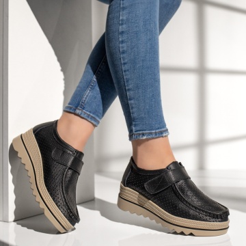 Pantofi casual dama cu platforma negri din Piele naturala MOD12137, 4, modlet.ro