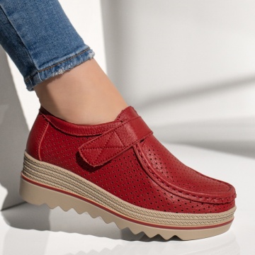 Pantofi casual dama cu platforma rosii din Piele naturala MOD12137, 4, modlet.ro