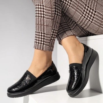 Pantofi casual dama cu platforma si aspect lucios negri MARA24, 2, modlet.ro