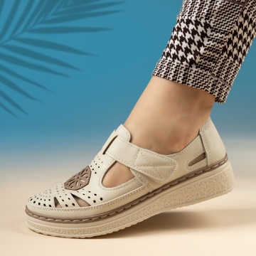Pantofi casual dama cu platforma si inchidere cu scai bej MOD14263, 2, modlet.ro