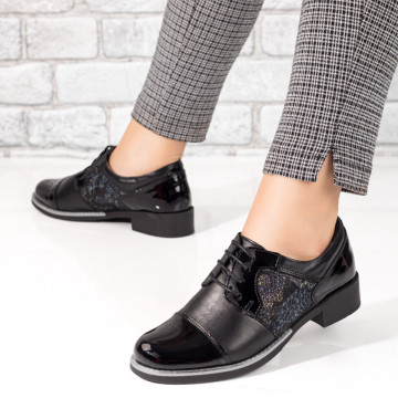Pantofi casual dama cu print negri din Piele naturala MOD06425, 3, modlet.ro