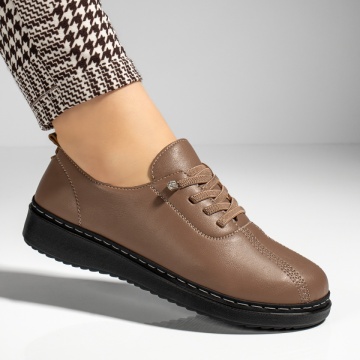 Pantofi casual dama cu siret elastic bej inchis MOD09982, 3, modlet.ro