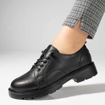 Pantofi casual dama cu siret elastic negri din Piele naturala MOD11987, 4, modlet.ro