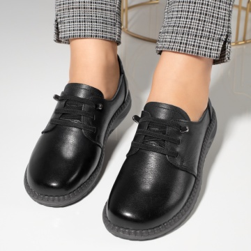 Pantofi casual dama cu siret elastic negri din Piele naturala MOD11992, 2, modlet.ro