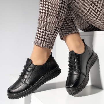 Reduceri pantofi casual dama, Pantofi casual dama cu siret elastic negri GINA3, modlet.ro