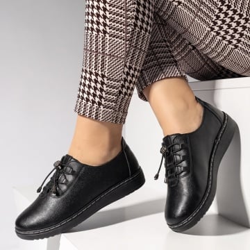 Pantofi casual dama cu siret elastic negri IOANA23