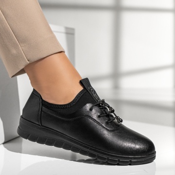 Pantofi casual dama cu siret elastic negri MOD09984, 4, modlet.ro