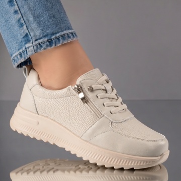 Pantofi casual dama cu siret elastic si fermoar bej IOANA19, 3, modlet.ro