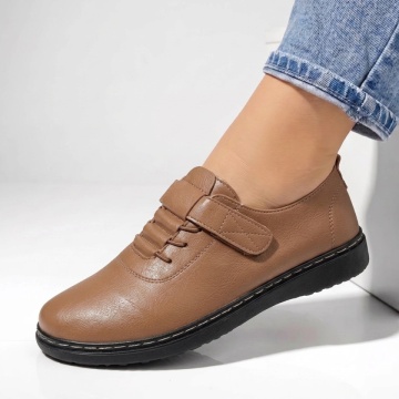 Incaltaminte dama, Pantofi casual dama cu siret elastic si inchidere cu scai khaki IOANA6, modlet.ro