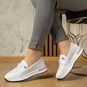 Pantofi casual dama cu siret elastic si perforatii albi MOD13112, 3, modlet.ro