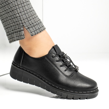 Pantofi casual dama cu siret elastic si platforma negri MOD13051, 3, modlet.ro