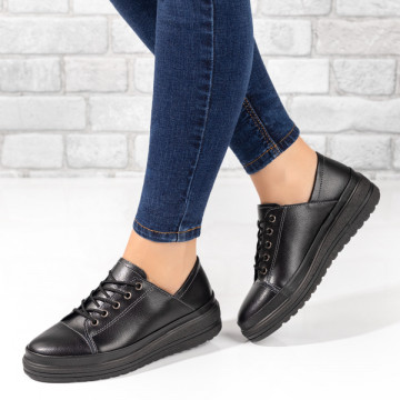 Pantofi casual dama cu siret negri din Piele naturala MOD10277, 3, modlet.ro