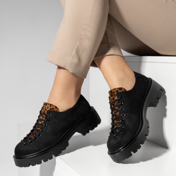 REDUCERI INCALTAMINTE, Pantofi casual dama cu siret si imprimeu negri suede ANA71, modlet.ro