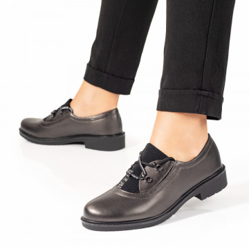 Pantofi casual dama cu siret si insertie de material elastic gri ZEF10167, 2, zeforia.ro