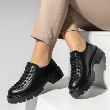 Pantofi dama, Pantofi casual dama cu siret si strasuri negri MOD14195, modlet.ro