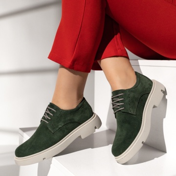 Pantofi casual dama cu siret verde suede din Piele naturala MOD14303, 2, modlet.ro