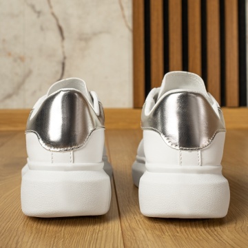 Pantofi casual dama cu talpa groasa alb cu argintiu MOD12200, 4, modlet.ro